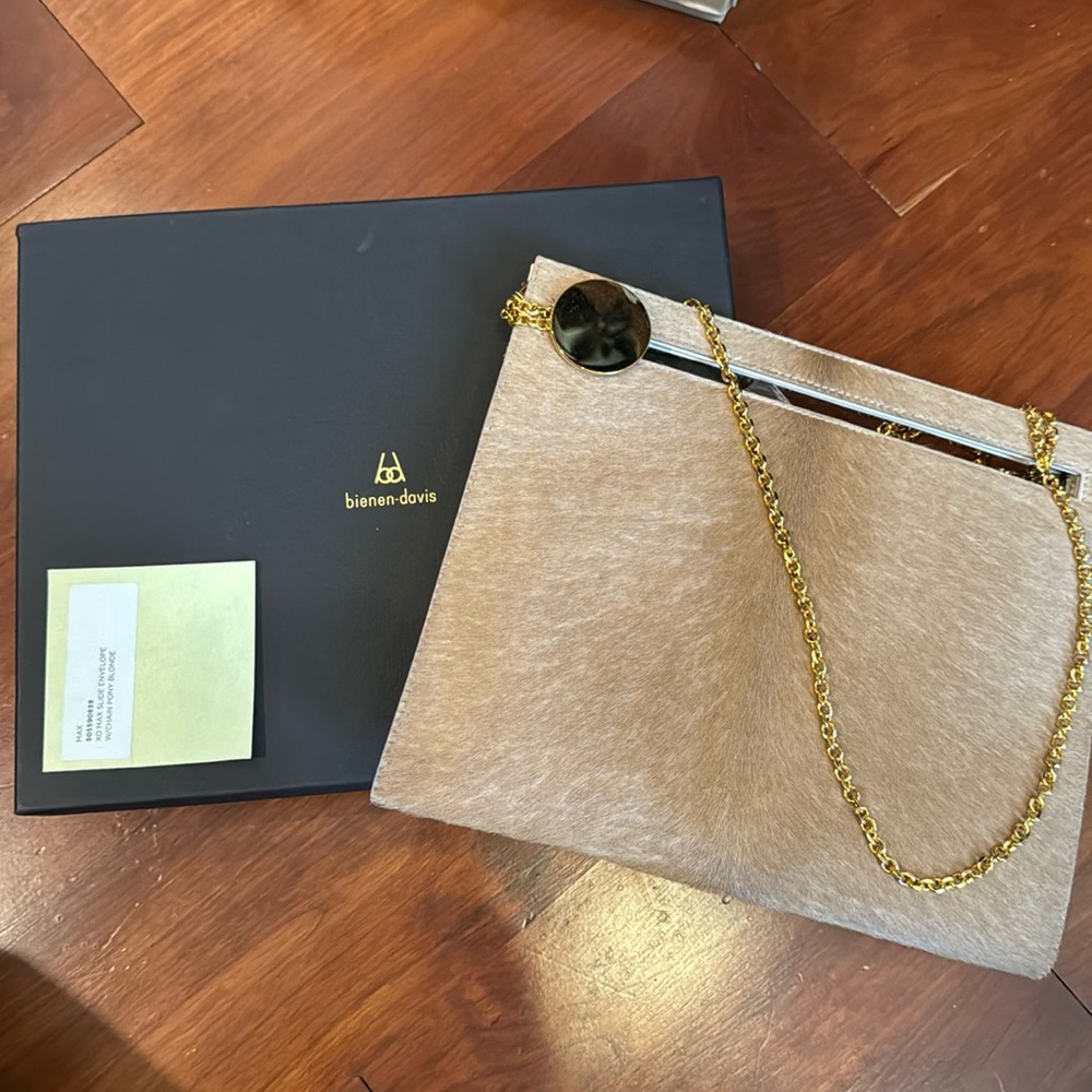 Blonde and gold pony envelope clutch
